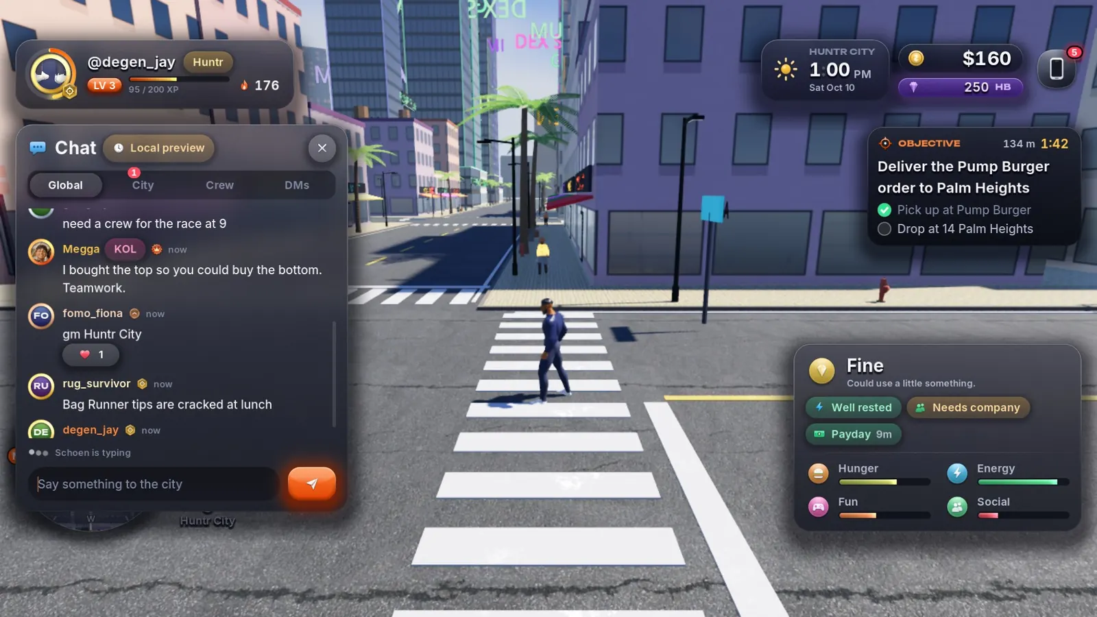 City chat open over the street at night