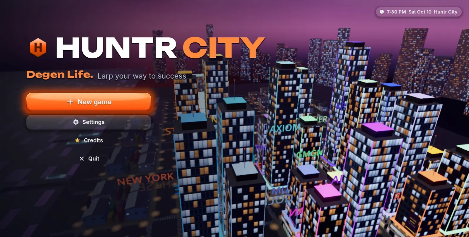 Huntr City skyline on the title screen